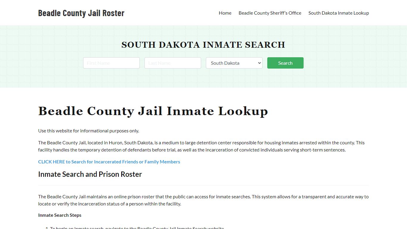 Beadle County Jail Roster Lookup, SD, Inmate Search